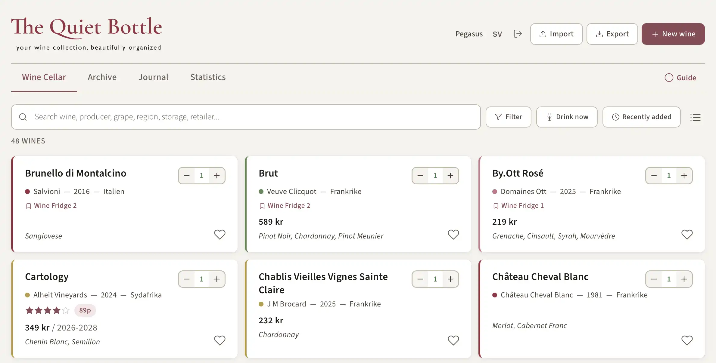 The Quiet Bottle — Wine Cellar overview